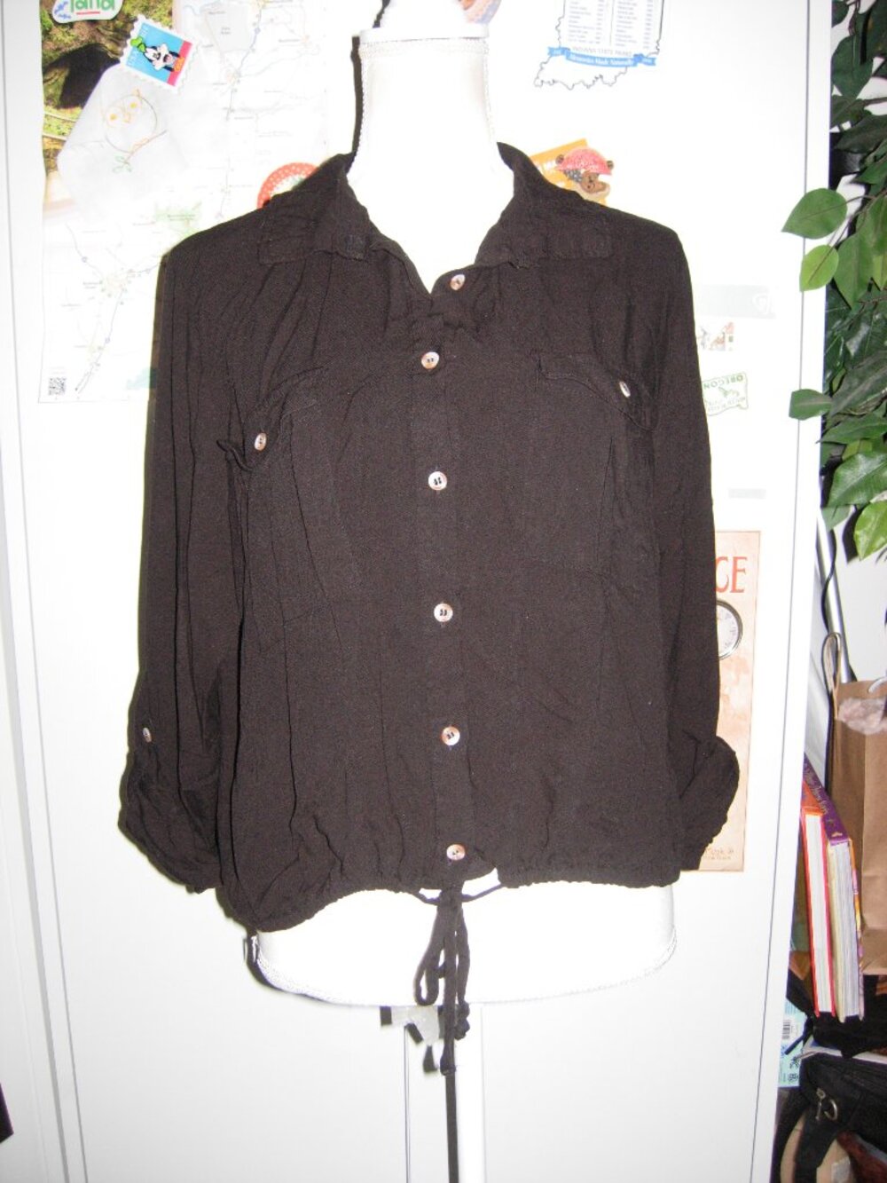 Black Button Up Tie Front Top XXXL(21)